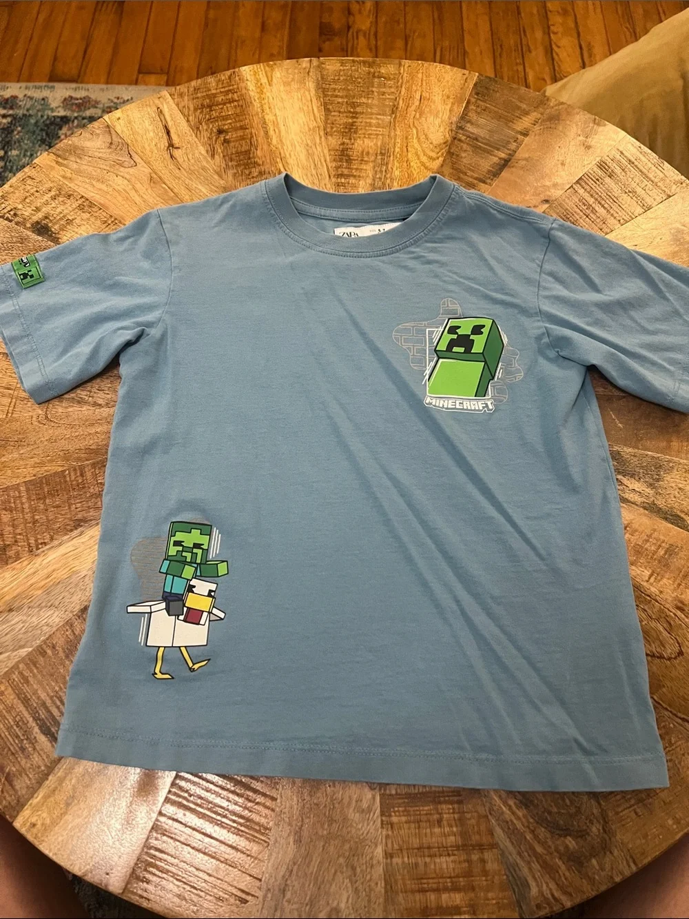 Zara Kids Light Blue Minecraft Creeper Graphic Tee